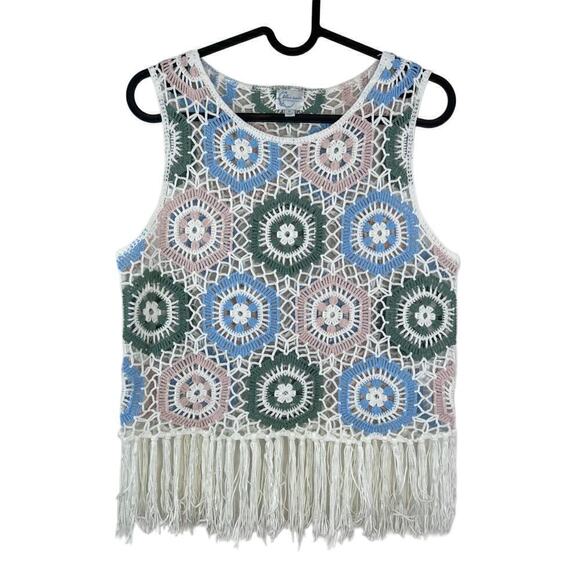 Blue Rain by Francesca's Crochet Fringe Boho Kassandra Sweater Tank Small Fairy - Picture 2 of 8